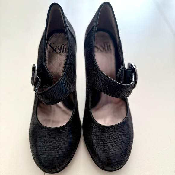 Sofft Women's Black Leather Textured Gothcore Mary Jane Kitten Heel Steampunk - Picture 2 of 8